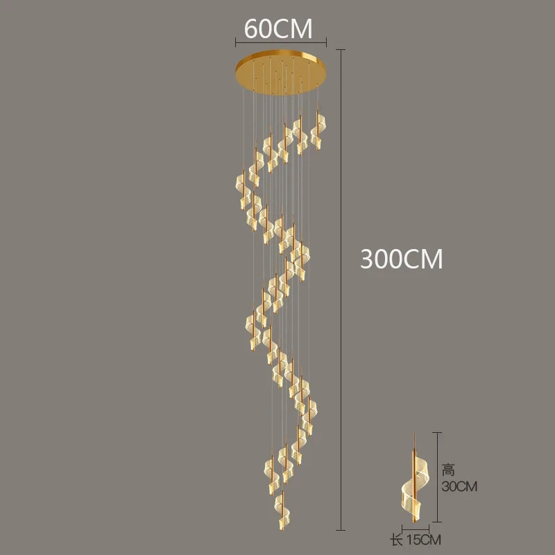 Modern LED Staircase Chandelier Living Room Villa Hall Light Luxury Long Line Spiral Duplex Building Nordic Simple Chandelier