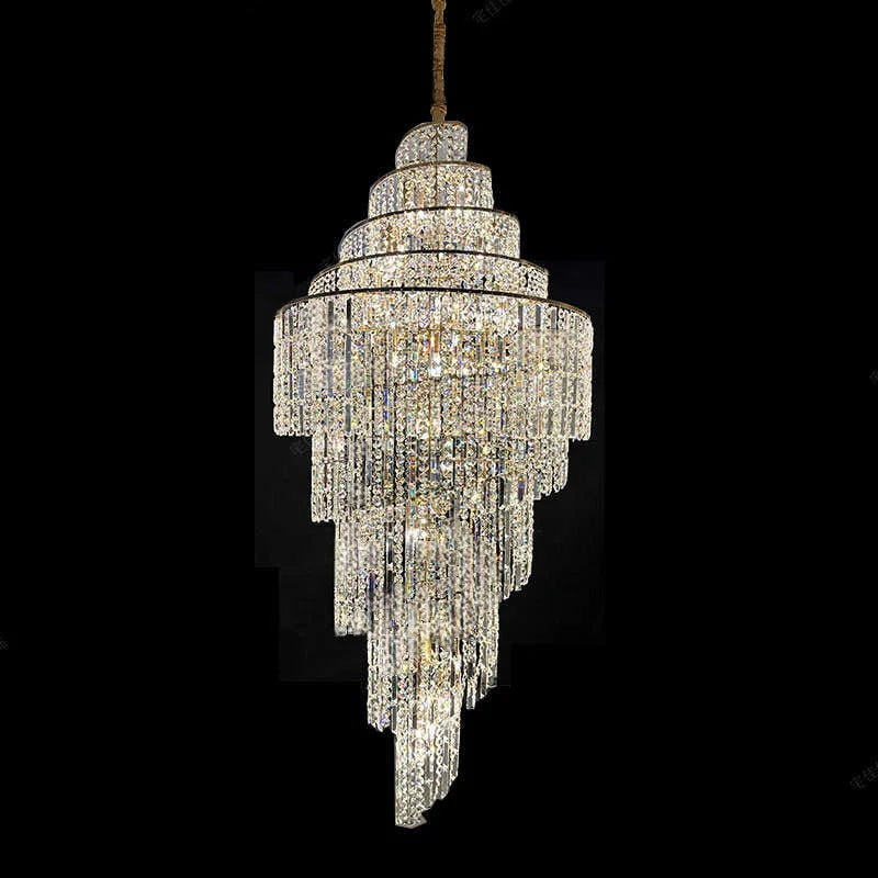 Villa Hollow Duplex Crystal Chandelier Hall Spiral Staircase Post-Modern Living Room Hotel Lobby Light Luxury Lighting Lamps