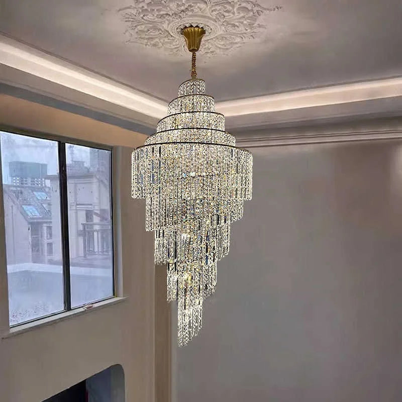 Villa Hollow Duplex Crystal Chandelier Hall Spiral Staircase Post-Modern Living Room Hotel Lobby Light Luxury Lighting Lamps