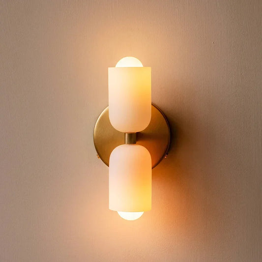 French Cream Wind Wall Lamp Double Headed Bedroom Living Room Master Bedroom High Grade Medieval Staircase Design Glass Lamp