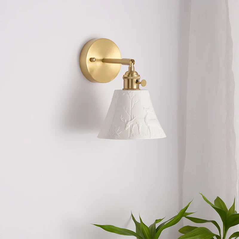 Elk Ceramic Lampshade LED Wall Lamps Sconce Copper Pull Chain Bedroom Bathroom Mirror Light Nordic Modern Lighting Lampara Pared