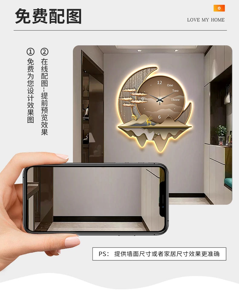 Luxury Light Creative Clock Wall Lamps Kitchen Table Decoration Painting Living Room Silent Background Lustre Home Mural Lights