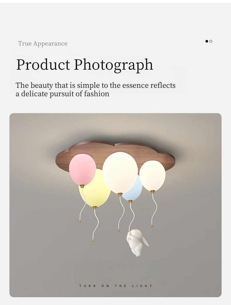 Modern Balloon LED Ceiling Lights Wooden For Children's Room Decoration Baby's Boy Girl Bedroom Lustre Creative Chandelier Lamp