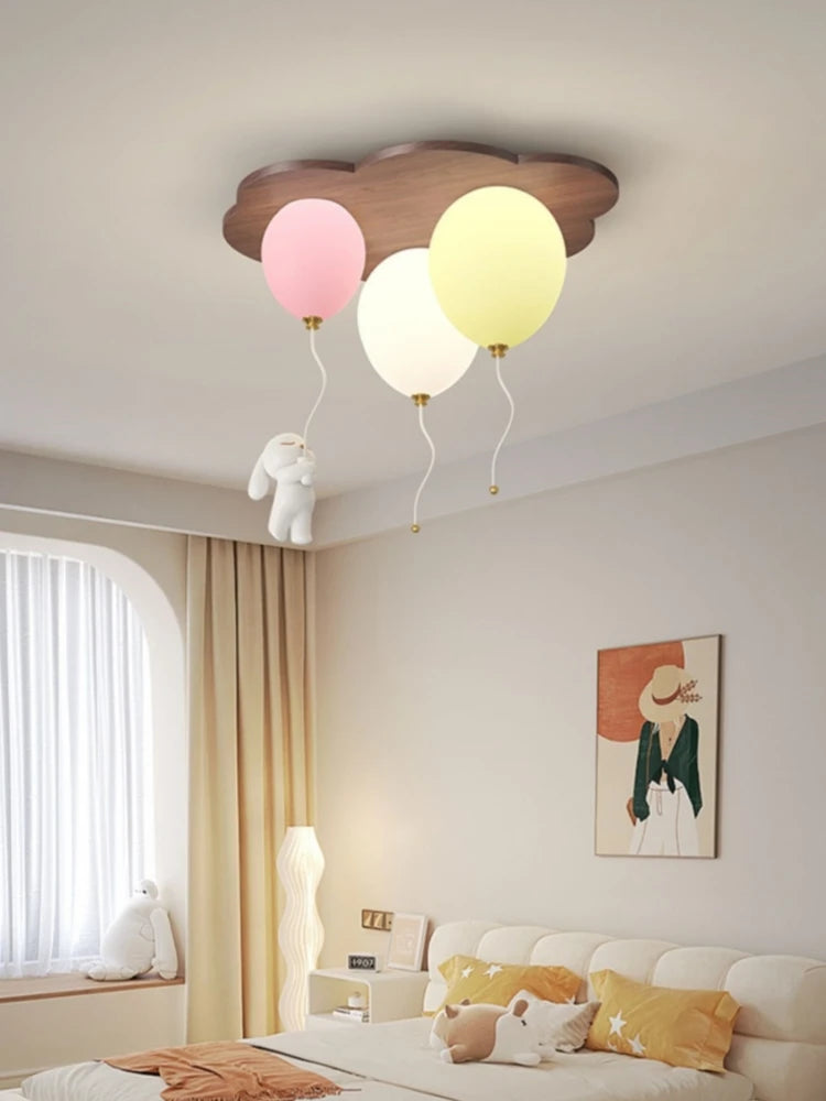 Modern Balloon LED Ceiling Lights Wooden For Children's Room Decoration Baby's Boy Girl Bedroom Lustre Creative Chandelier Lamp