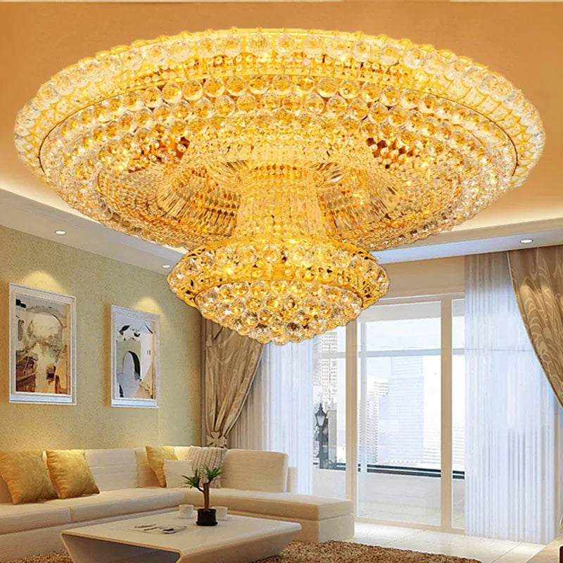 Luxury Continental Circular Golden Living Room Lobby Restaurant Crystal Hotel Decoration Elegant Ceiling Lamp Ceiling Chandelier