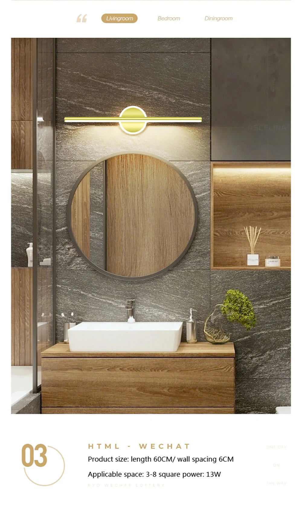 Modern LED Wall Lamp 40/60cm Mirror Light Bathroom Toilet Black Gold Long Strip Fixture Home Decor Led Lighting Lamps Lustre