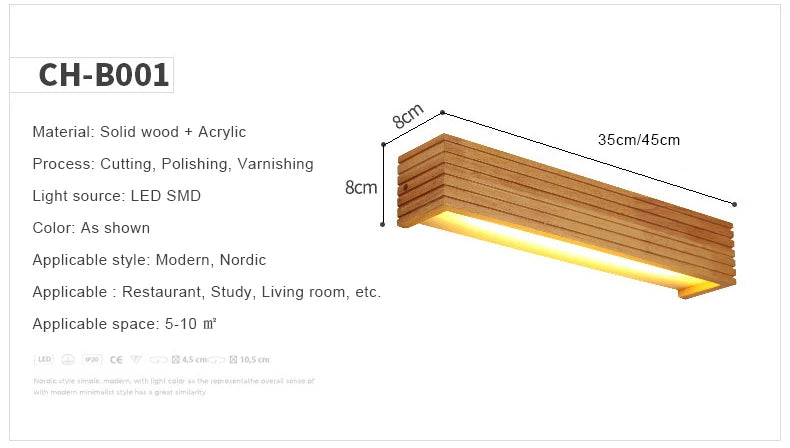 Modern Solid Wooden LED Wall Lamps Linear Nordic Corridor Bedroom Decoration Bathroom Mirror Indoor Lighting Home Living Room