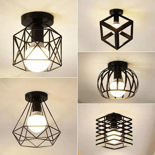 Ceiling Lights Ceiling Lamps For Corridor Foyer Aisle Black Metal Indoor Cage Chandelier Lighting for Home