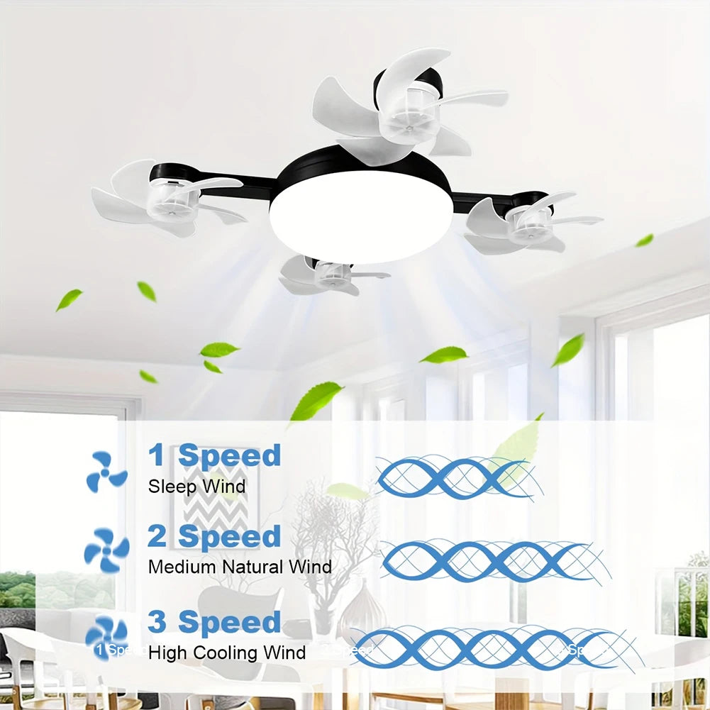 Universal Dimming Drone Fan with LED Light Remote Control Silent Ceiling Drone Fan 3 Gears for Dining Room Bedroom Living Room