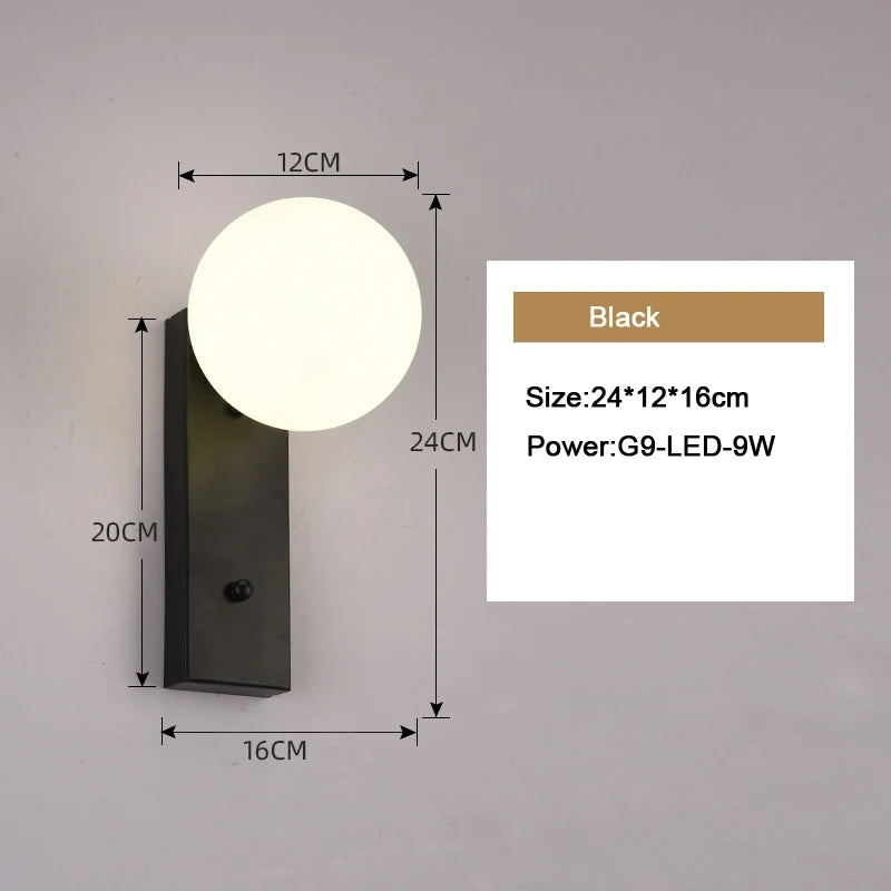 Nordic Indoor G9 9W LED Wall Lamps Decor for Living Room Bedroom with Glass Ball LED Wall Lights Wall Sconce for Home Lighting