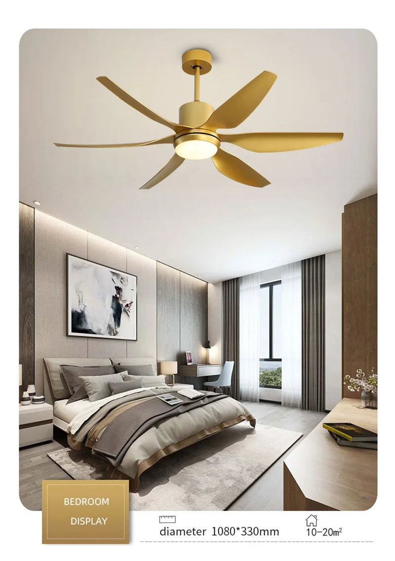 Hongcui American Ceiling Fan Light Contemporary Creative LED Lamp Gold With Remote Control for Home Living Room Bedroom Decor