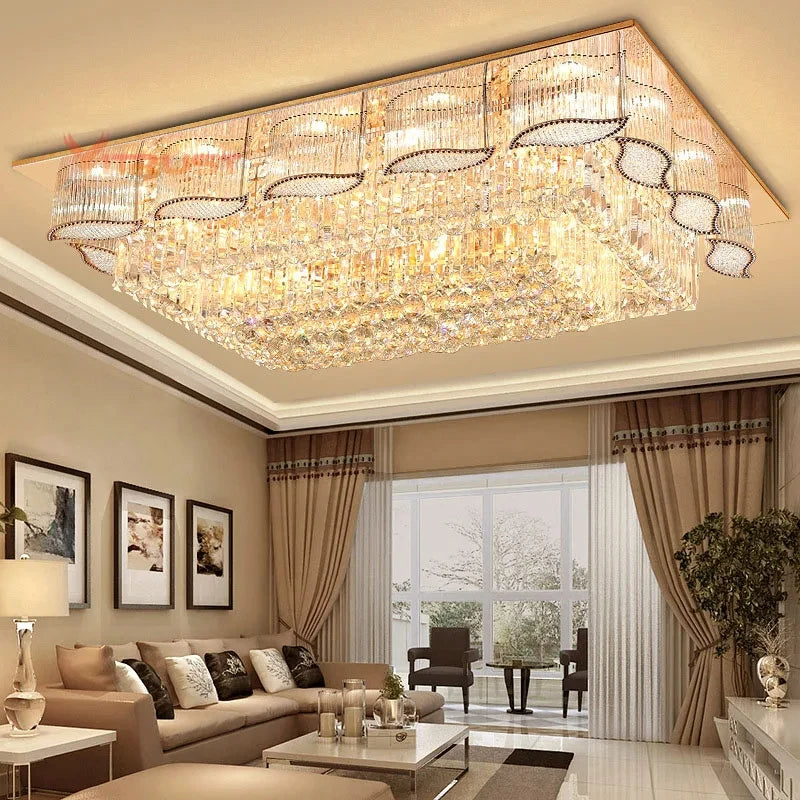 Modern Gold Square Circular Led Crystal Ceiling Lamp Living Room Hall Bedroom for Hotel  Luxurious Plafondlamp Ceiling Lights