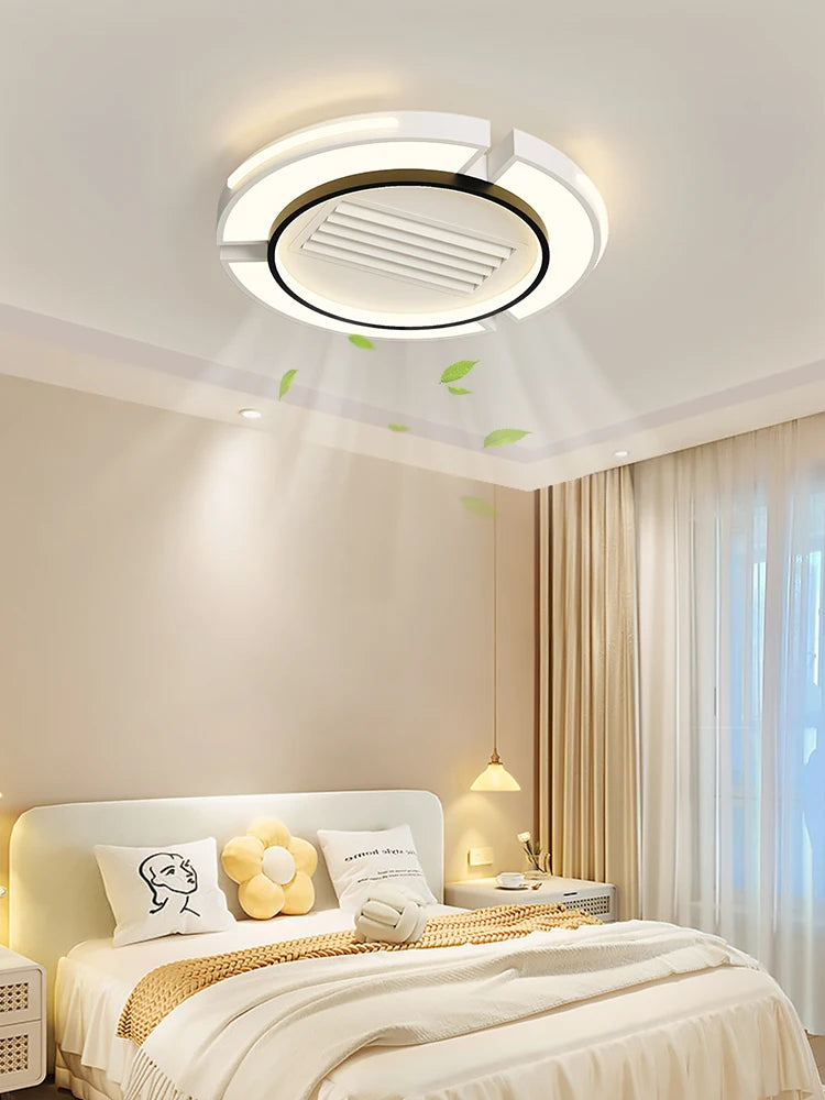 New Ceiling Fan Bladeless with Light Living Dining Room Cold Warm Mode LED Invisible Ceiling Fan Lamp Remote Control Bedroom