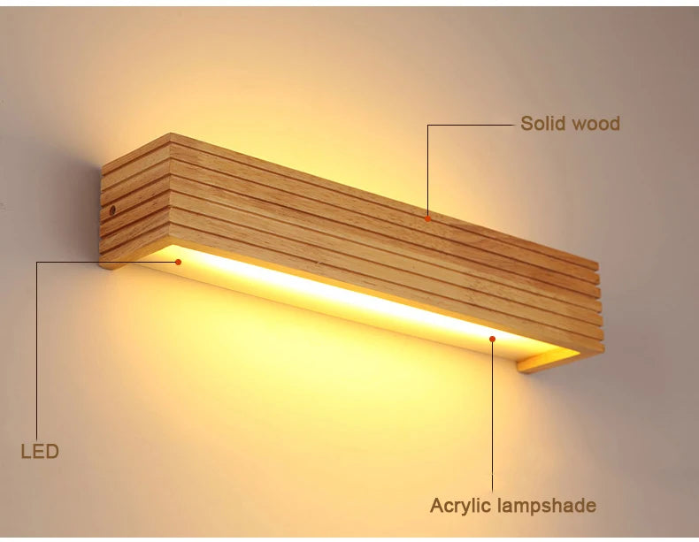 Modern Solid Wooden LED Wall Lamps Linear Nordic Corridor Bedroom Decoration Bathroom Mirror Indoor Lighting Home Living Room