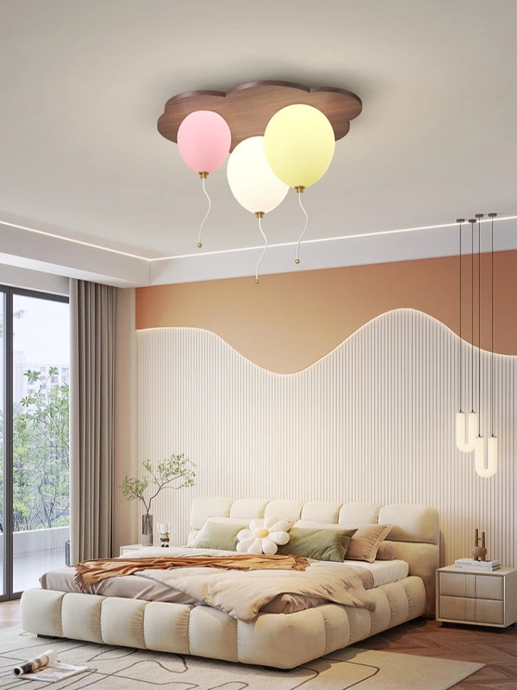 Modern Balloon LED Ceiling Lights Wooden For Children's Room Decoration Baby's Boy Girl Bedroom Lustre Creative Chandelier Lamp