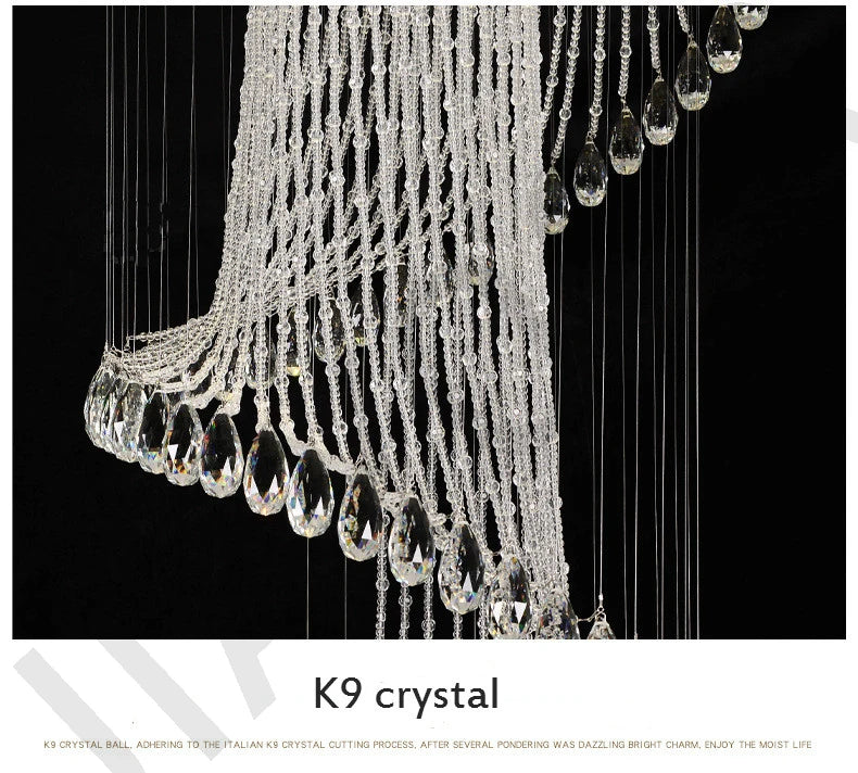 New Round Duplex Staircase Rotating Chandelier Modern Minimalist Villa Luxury Hotel Hollowed Out Long Crystal Lamp