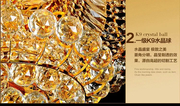 Luxury Continental Circular Golden Living Room Lobby Restaurant Crystal Hotel Decoration Elegant Ceiling Lamp Ceiling Chandelier