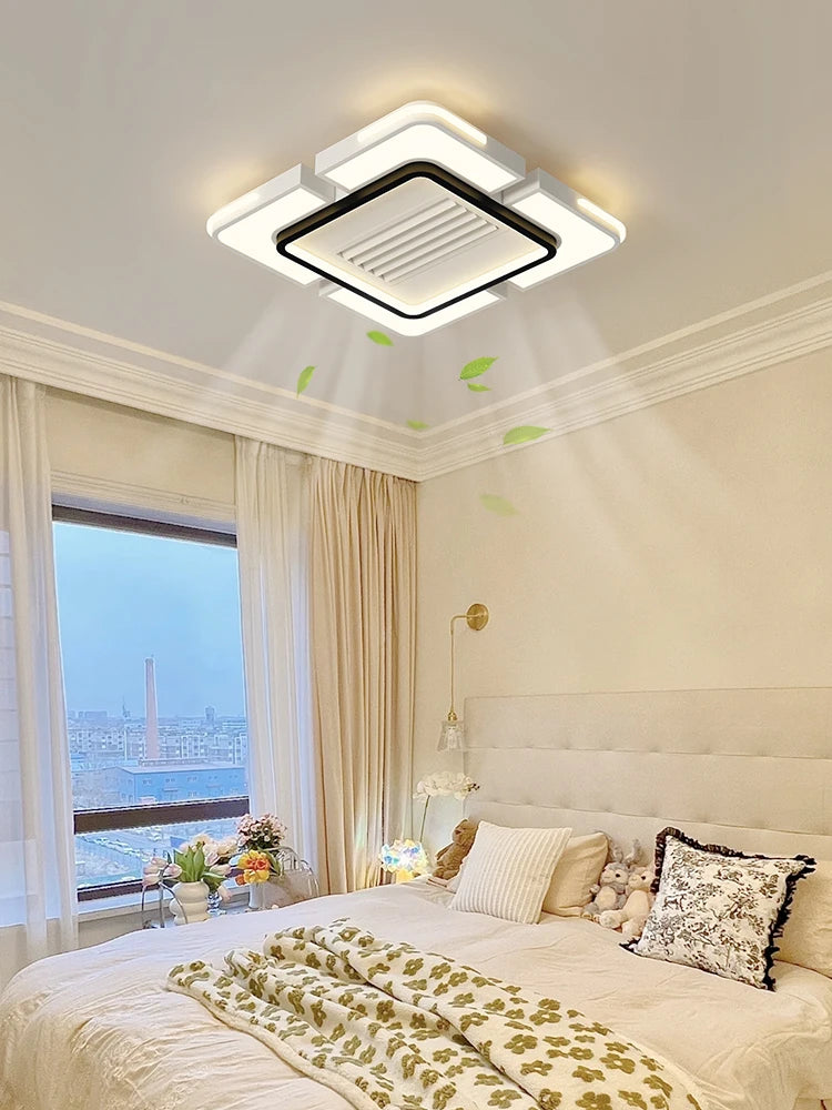 New Ceiling Fan Bladeless with Light Living Dining Room Cold Warm Mode LED Invisible Ceiling Fan Lamp Remote Control Bedroom