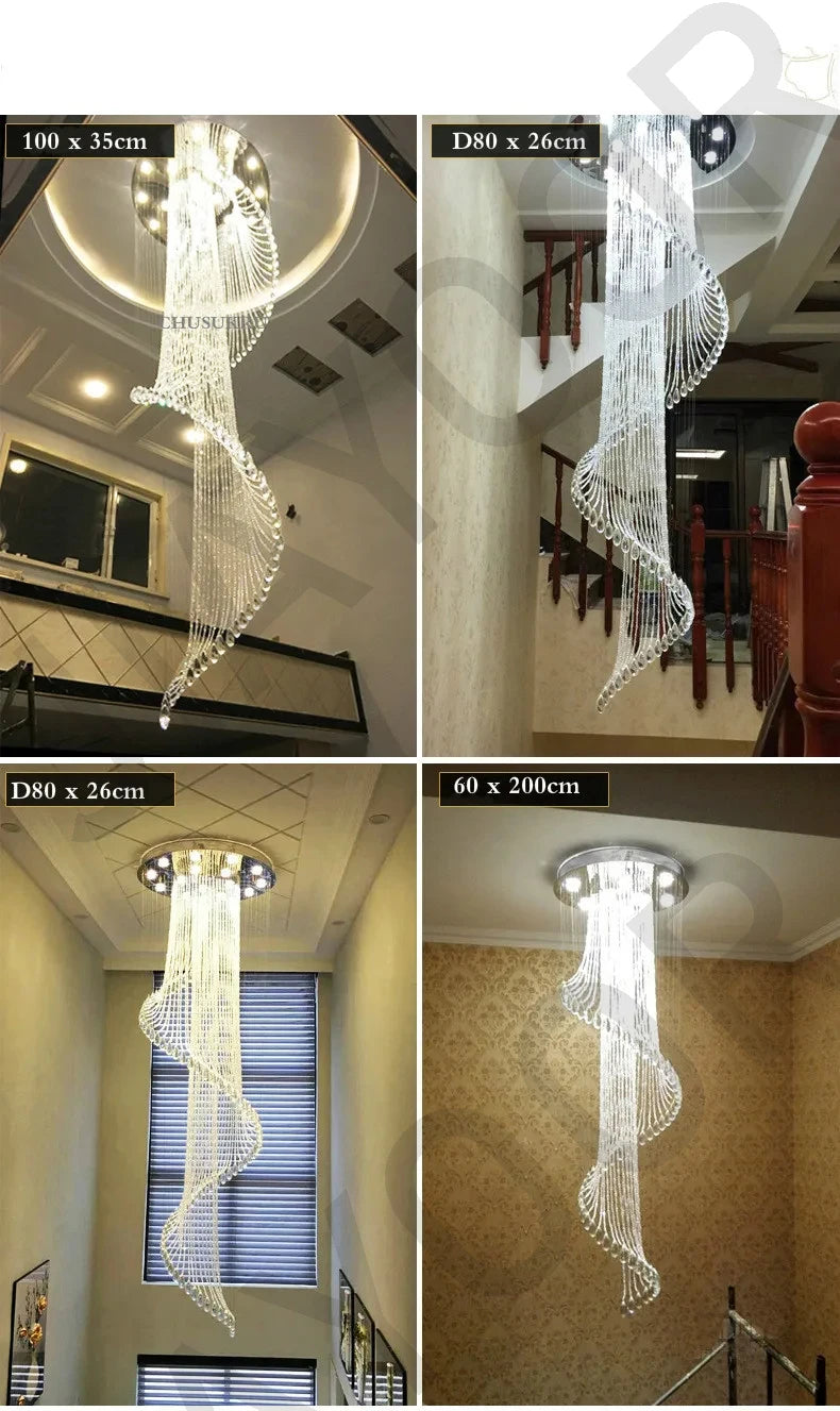 New Round Duplex Staircase Rotating Chandelier Modern Minimalist Villa Luxury Hotel Hollowed Out Long Crystal Lamp