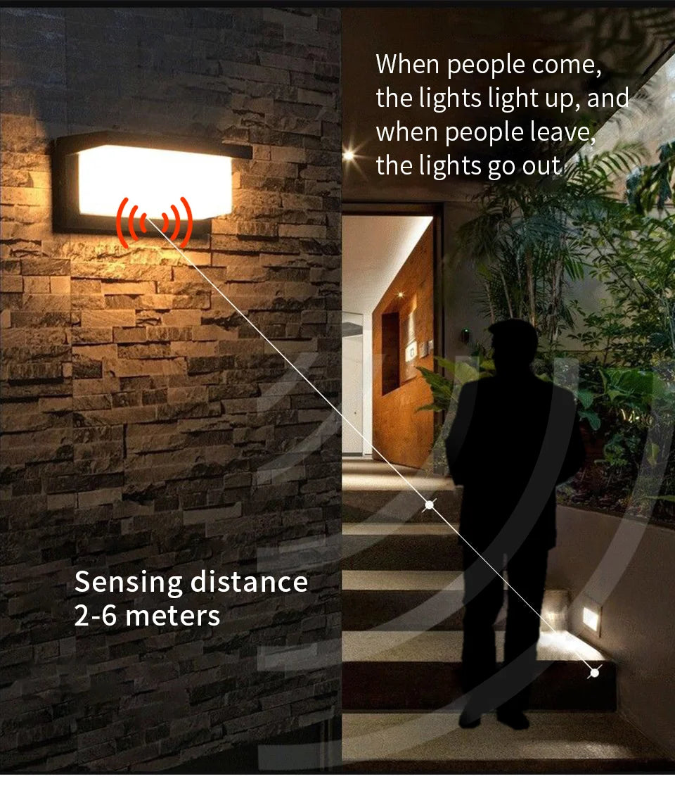 LED Outdoor Wall Light Lamp PIR Motion Sensor AC85-265V ABS Waterproof Modern Indoor Home Balcony Porch Garden Decoration