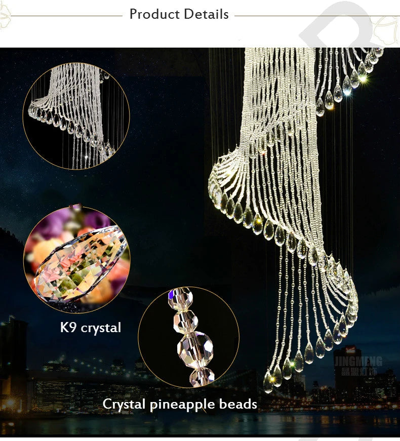 New Round Duplex Staircase Rotating Chandelier Modern Minimalist Villa Luxury Hotel Hollowed Out Long Crystal Lamp