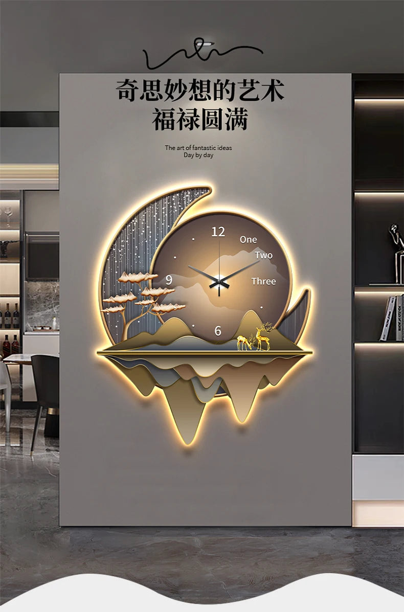 Luxury Light Creative Clock Wall Lamps Kitchen Table Decoration Painting Living Room Silent Background Lustre Home Mural Lights