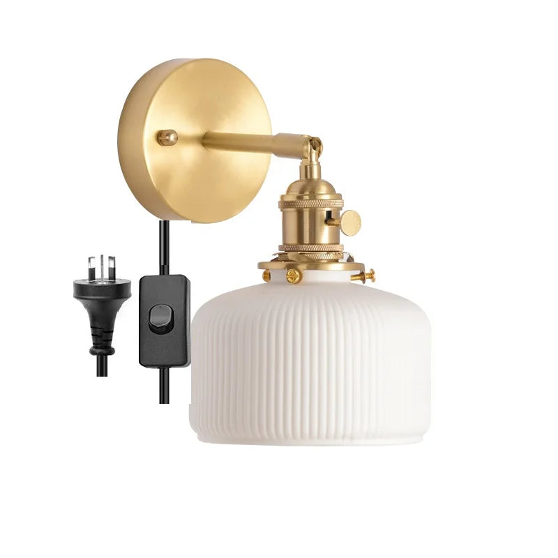 Elk Ceramic Lampshade LED Wall Lamps Sconce Copper Pull Chain Bedroom Bathroom Mirror Light Nordic Modern Lighting Lampara Pared