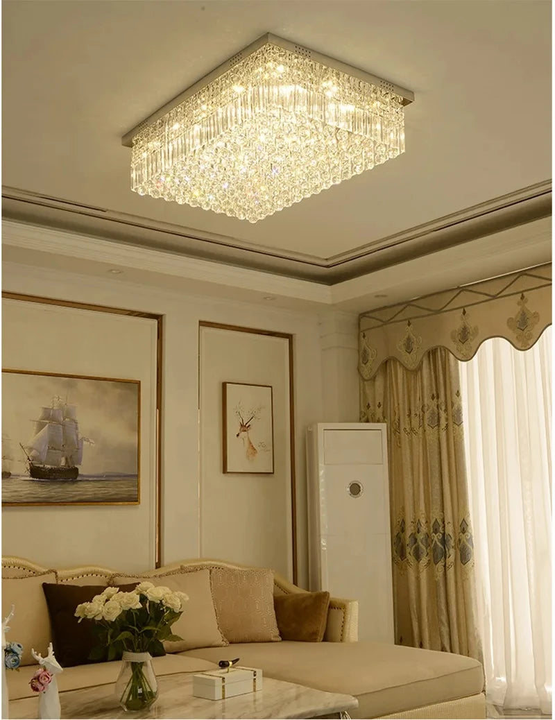 Rectangular and Square Luxurious Villa Living Room Lamp LED Crystal Ceiling Lamp Modern Restaurant Bedroom Home Decor Fixtures