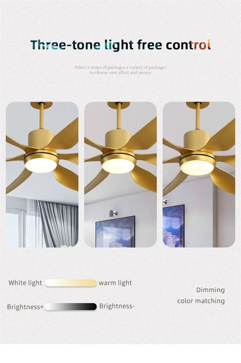 Hongcui American Ceiling Fan Light Contemporary Creative LED Lamp Gold With Remote Control for Home Living Room Bedroom Decor