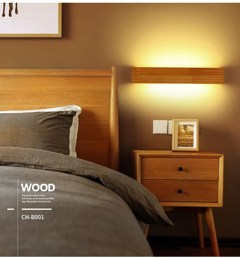 Modern Solid Wooden LED Wall Lamps Linear Nordic Corridor Bedroom Decoration Bathroom Mirror Indoor Lighting Home Living Room