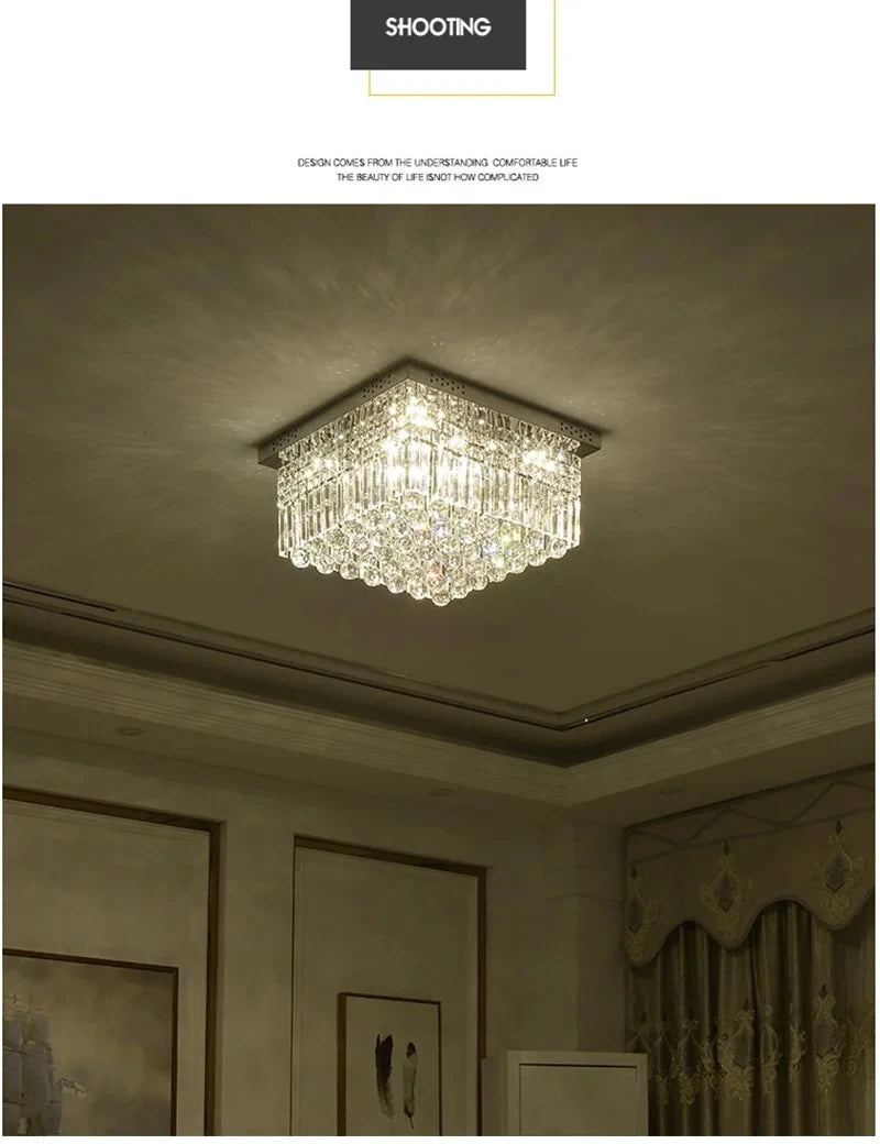 Rectangular and Square Luxurious Villa Living Room Lamp LED Crystal Ceiling Lamp Modern Restaurant Bedroom Home Decor Fixtures