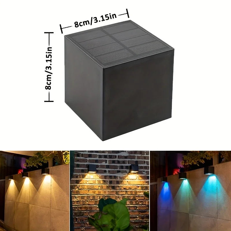Outdoor Solar Wall Light 2 Lighting Modes Warm White/RGB Square Modern Solar Lights for House Porch Garden Patio Fence Decor