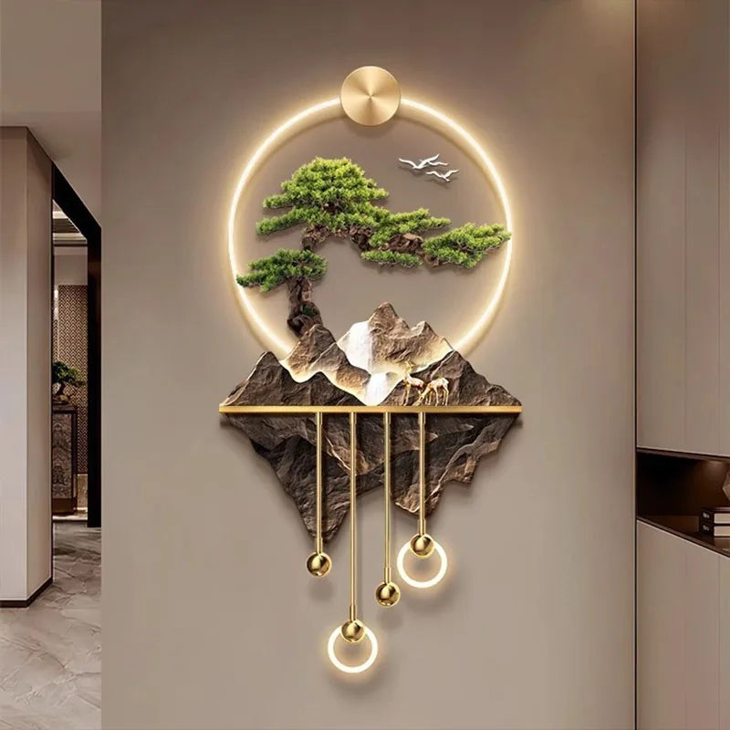 Interior Items Decorative Wall Lamp Modern LED Elk Crystal Porcelain Mural Light Living Room Hanging Paintings Lighting Home