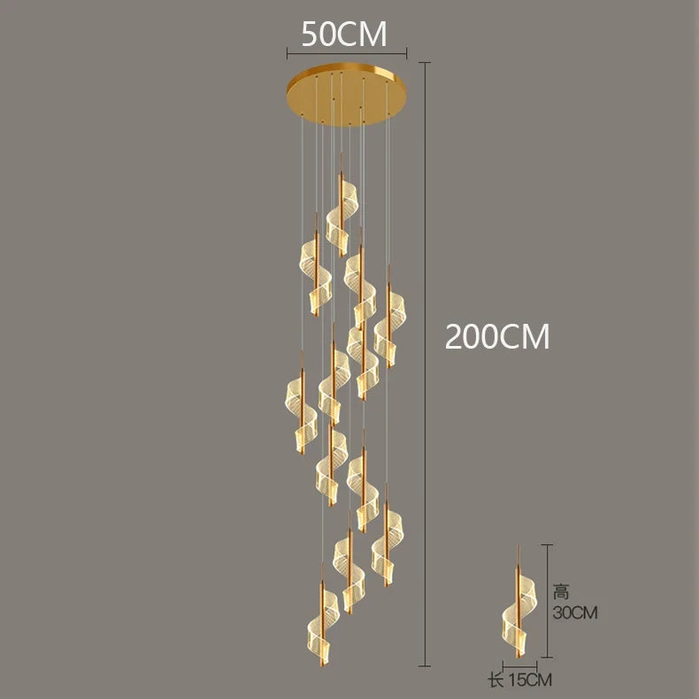 Modern LED Staircase Chandelier Living Room Villa Hall Light Luxury Long Line Spiral Duplex Building Nordic Simple Chandelier