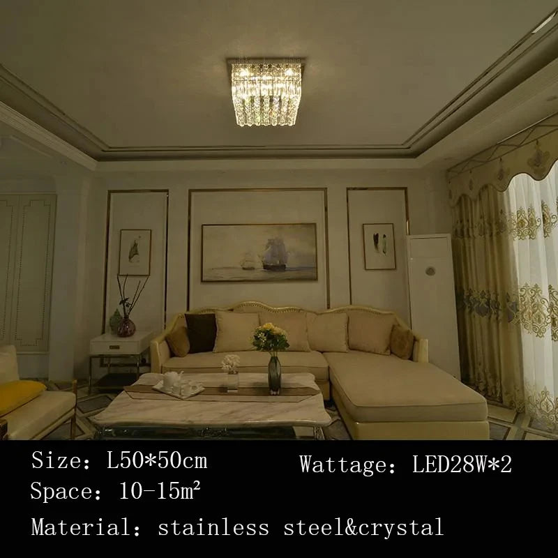 Rectangular and Square Luxurious Villa Living Room Lamp LED Crystal Ceiling Lamp Modern Restaurant Bedroom Home Decor Fixtures