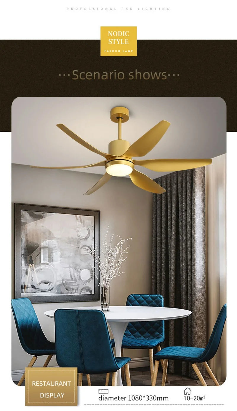 Hongcui American Ceiling Fan Light Contemporary Creative LED Lamp Gold With Remote Control for Home Living Room Bedroom Decor