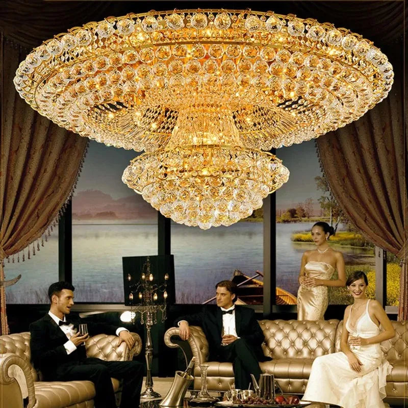 Luxury Continental Circular Golden Living Room Lobby Restaurant Crystal Hotel Decoration Elegant Ceiling Lamp Ceiling Chandelier