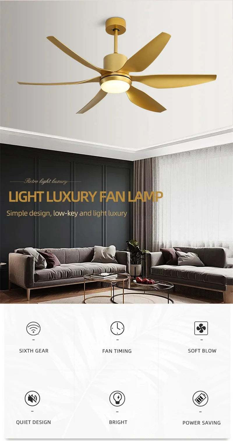 Hongcui American Ceiling Fan Light Contemporary Creative LED Lamp Gold With Remote Control for Home Living Room Bedroom Decor