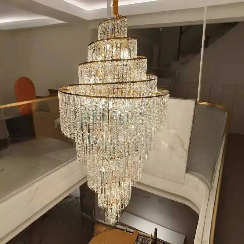 Villa Hollow Duplex Crystal Chandelier Hall Spiral Staircase Post-Modern Living Room Hotel Lobby Light Luxury Lighting Lamps