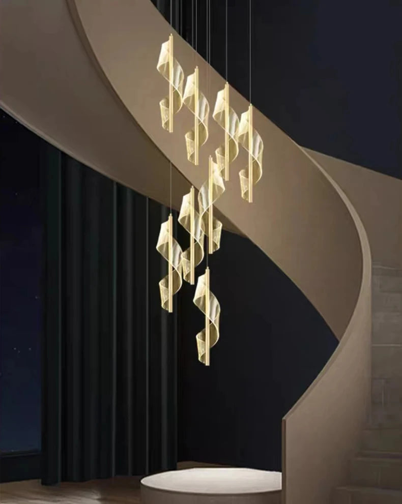 Modern LED Staircase Chandelier Living Room Villa Hall Light Luxury Long Line Spiral Duplex Building Nordic Simple Chandelier