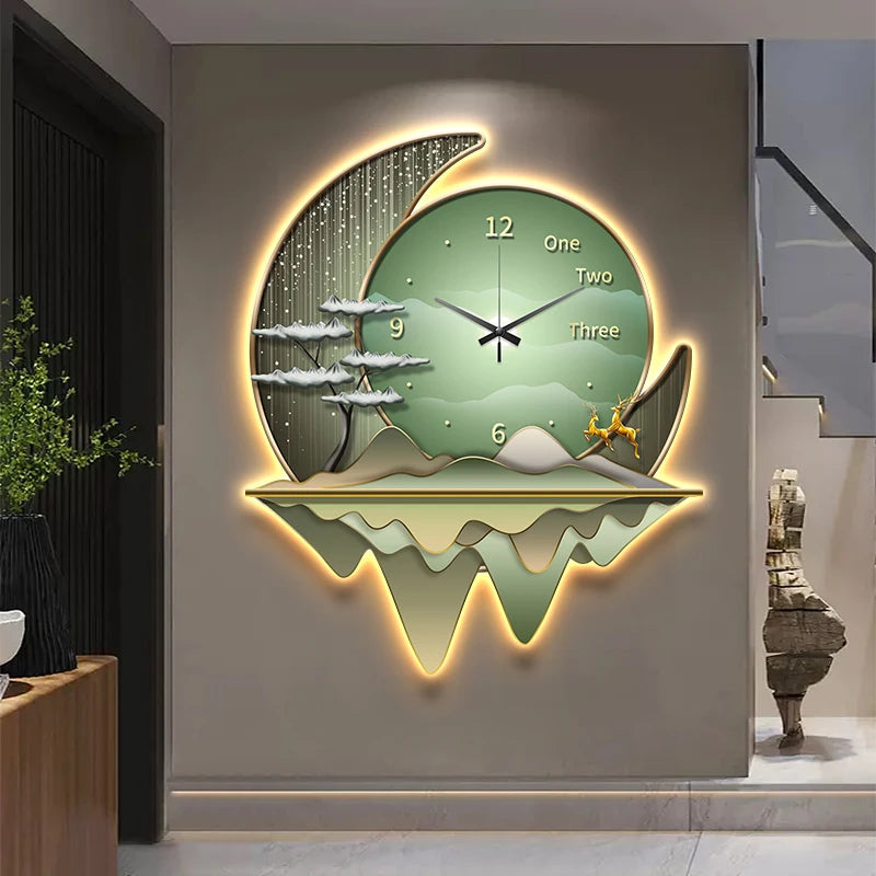 Luxury Light Creative Clock Wall Lamps Kitchen Table Decoration Painting Living Room Silent Background Lustre Home Mural Lights