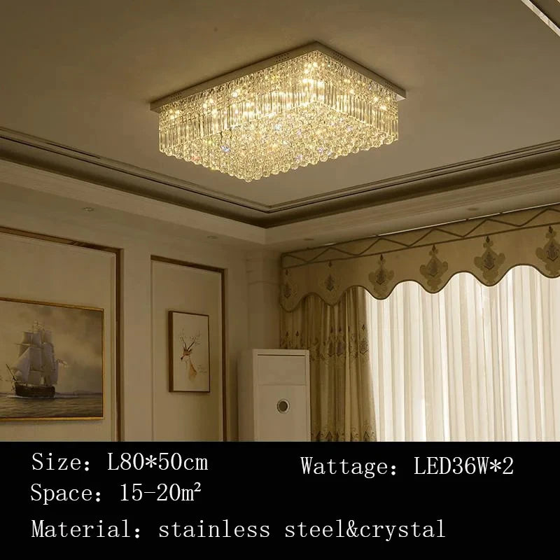 Rectangular and Square Luxurious Villa Living Room Lamp LED Crystal Ceiling Lamp Modern Restaurant Bedroom Home Decor Fixtures
