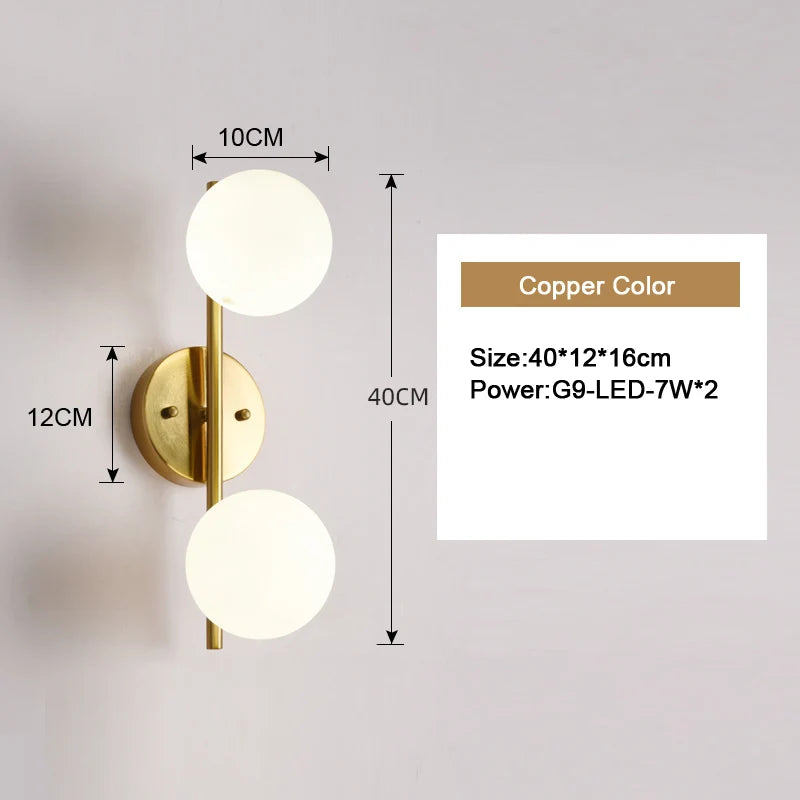 Nordic Indoor G9 9W LED Wall Lamps Decor for Living Room Bedroom with Glass Ball LED Wall Lights Wall Sconce for Home Lighting
