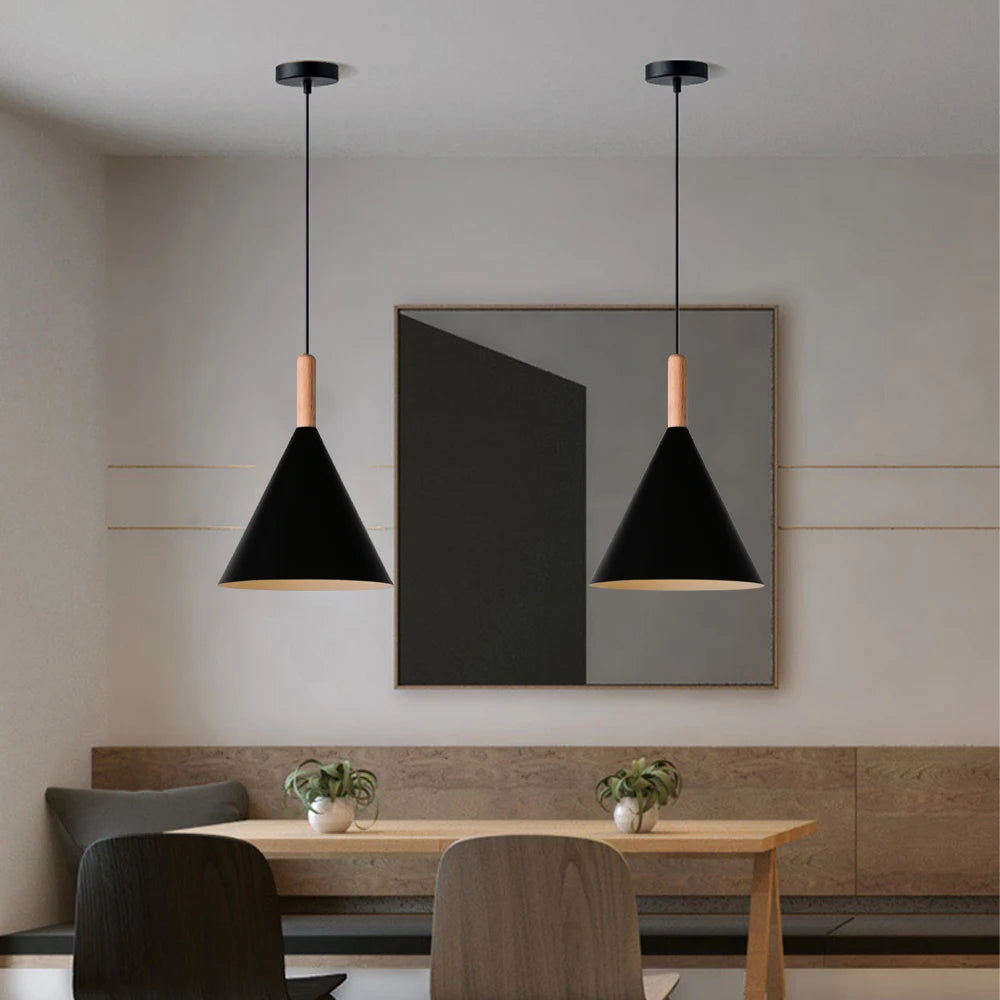 Modern Hanging Ceiling Lamps Wood Aluminium e27 Pendant Light for Dining Room Table Bedside Kitchen Black Decoration Lighting