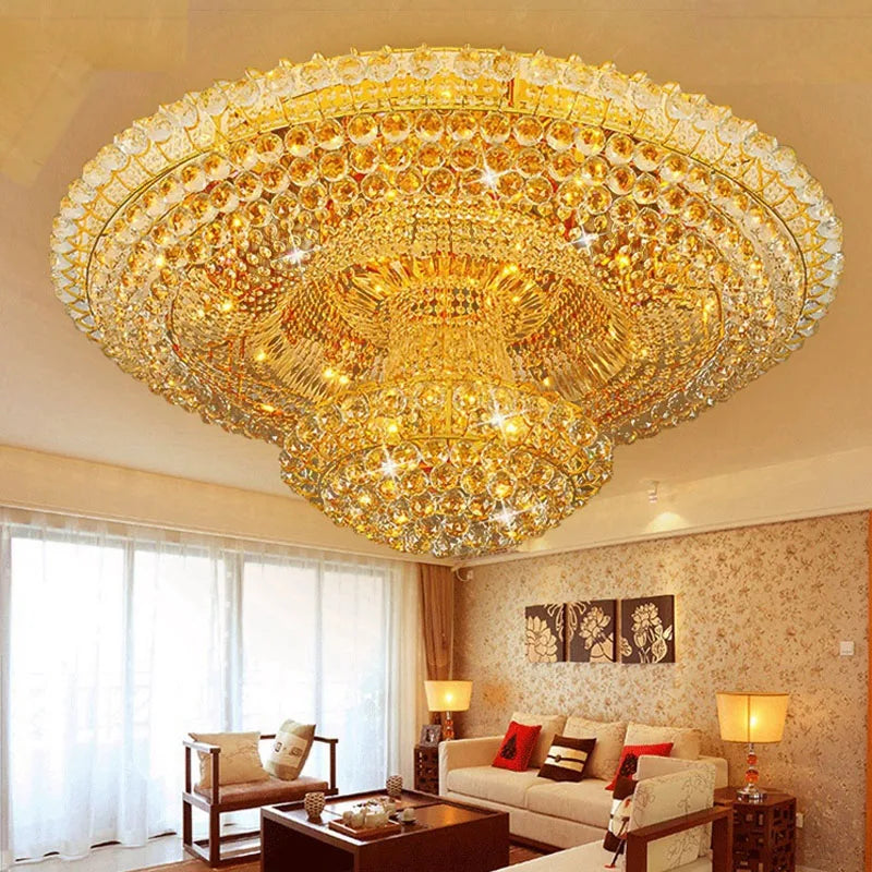 Luxury Continental Circular Golden Living Room Lobby Restaurant Crystal Hotel Decoration Elegant Ceiling Lamp Ceiling Chandelier