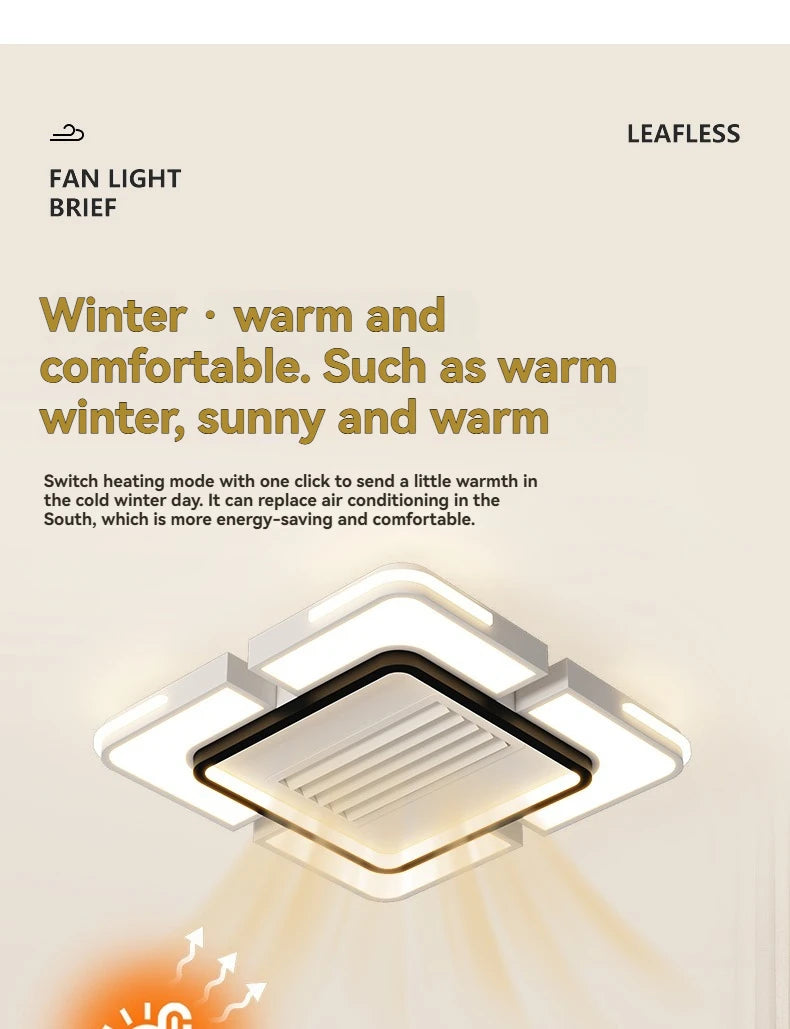 New Ceiling Fan Bladeless with Light Living Dining Room Cold Warm Mode LED Invisible Ceiling Fan Lamp Remote Control Bedroom