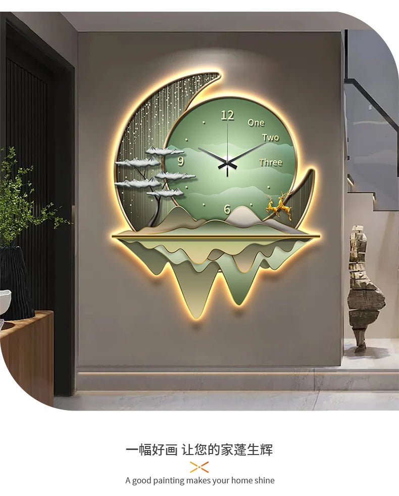 Luxury Light Creative Clock Wall Lamps Kitchen Table Decoration Painting Living Room Silent Background Lustre Home Mural Lights