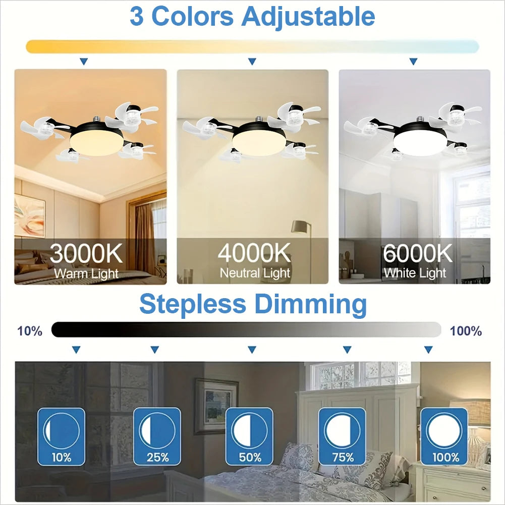 Universal Dimming Drone Fan with LED Light Remote Control Silent Ceiling Drone Fan 3 Gears for Dining Room Bedroom Living Room