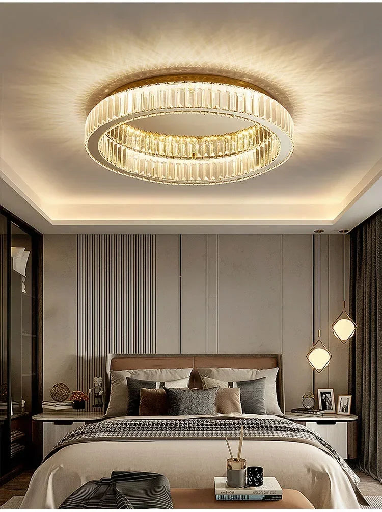 Nordic LED Crystal Circle Ceiling Lamp Chandeliers Lighting for Living Room Bedroom Home Indoor Decor Lampara techo Luminaire