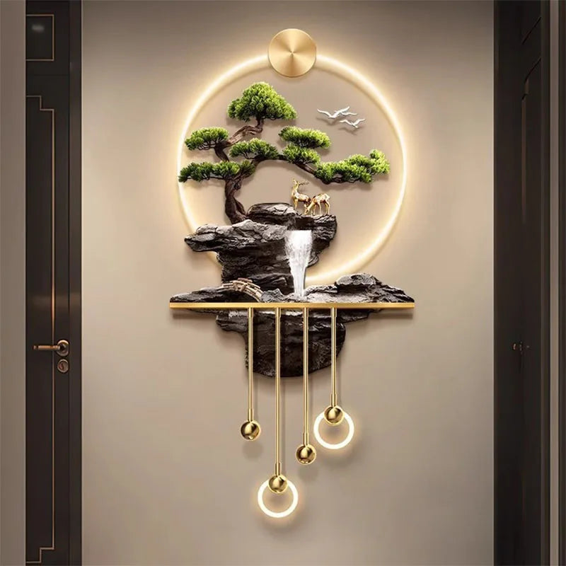Interior Items Decorative Wall Lamp Modern LED Elk Crystal Porcelain Mural Light Living Room Hanging Paintings Lighting Home